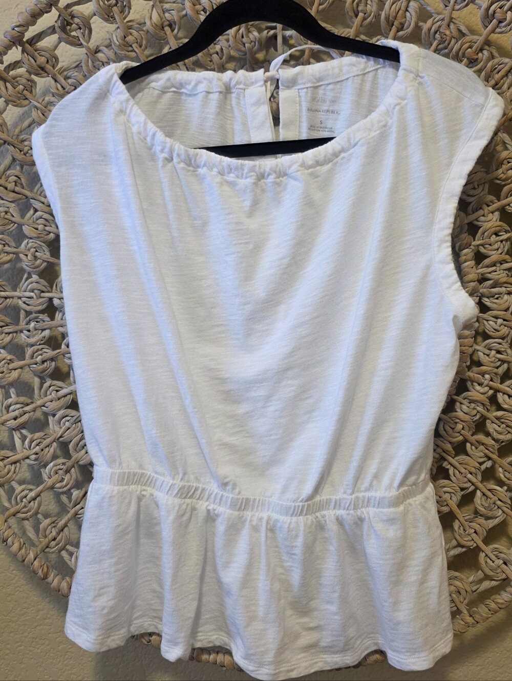 Banana Republic Malibu Tee White Cotton Blend Sleeveless Open Back Tie - Size S